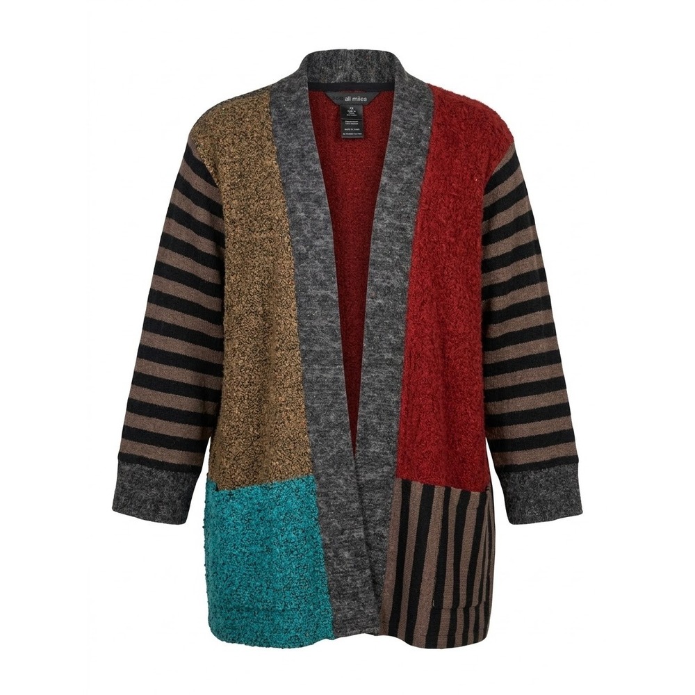 NWT Ali Miles 2X Patchwork Open Front Cardigan Multi Color Striped A43740JW